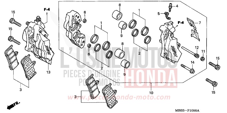 ETRIER DE FREIN AVANT de VTR "FireStorm" PEARL SHINING YELLOW (Y124) de 1997